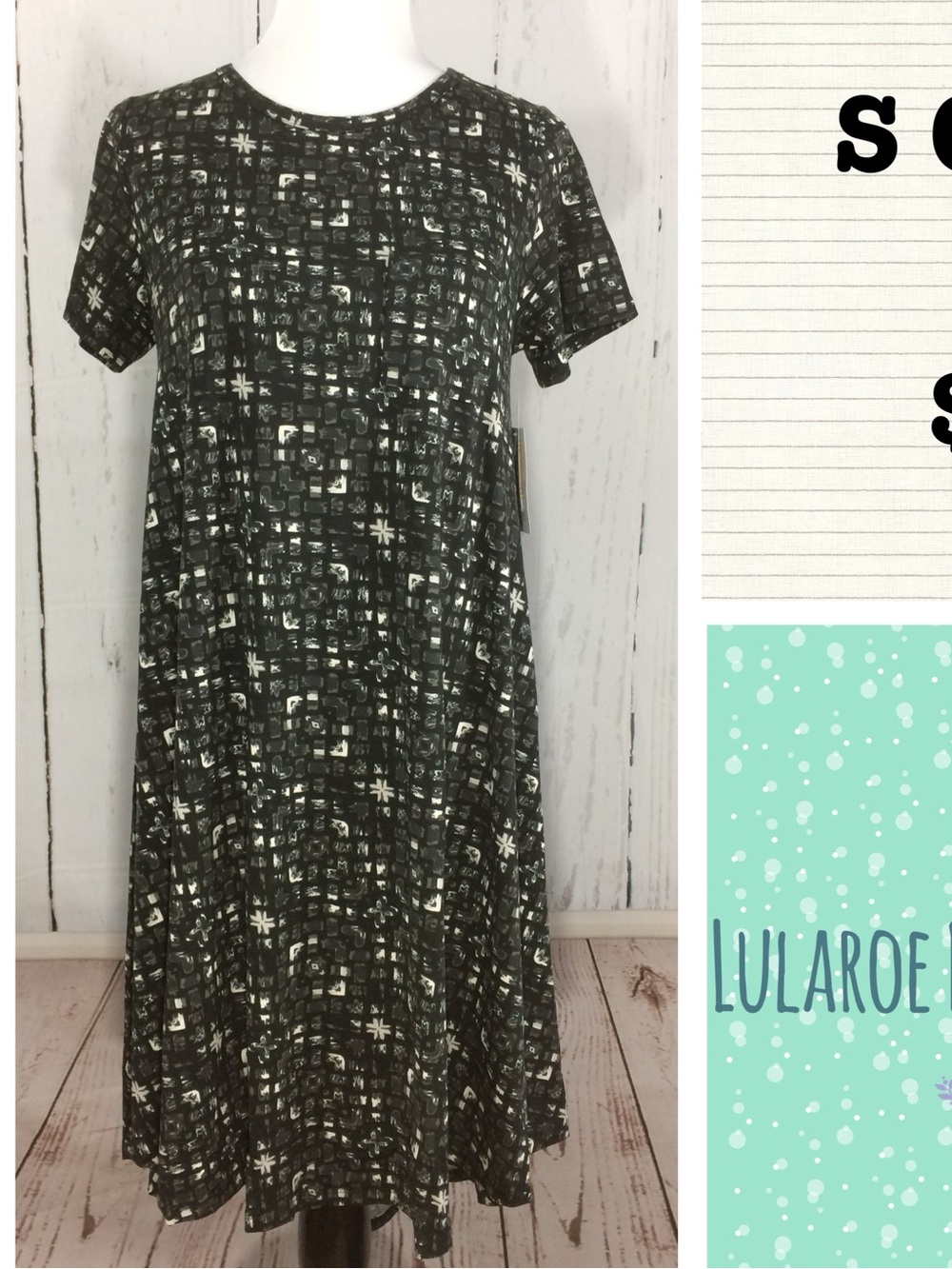 LuLaRoe Carly Short Sleeve Swing Dress in Black and White Grid